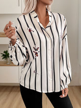 Perfee Striped Collared Neck Long Sleeve Shirt Beige OutfitFlow